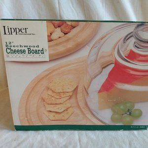 Beechwood and Marble Cheese Cracker Board with Glass Dome New
